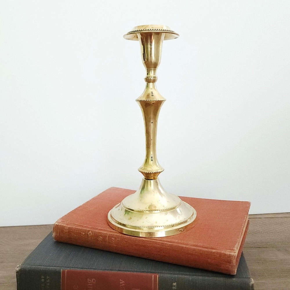 Vintage Brass Candlestick Holder with beaded‎ accen - Picture 10 of 10